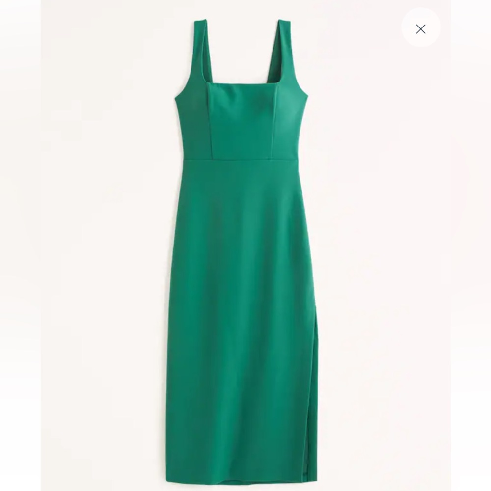 Abercrombie Squareneck Column Midi Dress Medium Petite Dark Green